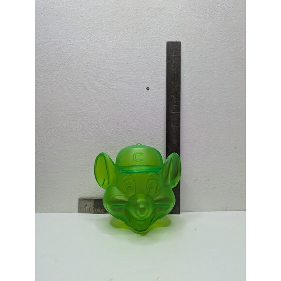 CHUCK E CHEESE Pizza COIN BANK Transparent Lime Neon Green Head 2009 Collectible - Picture 3 of 4
